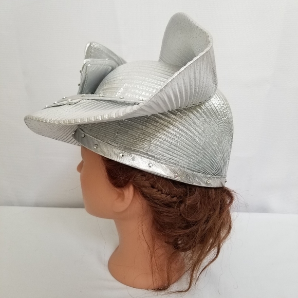 Easter Sunday Church Derby Hat Silver Floral - Picture 6 of 8